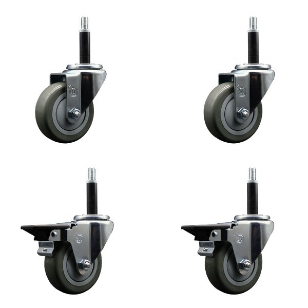 Service Caster 3.5'' Gray Poly Wheel Swivel 3/4'' Expanding Stem Caster Set 2 Brakes, 4PK SCC-EX20S3514-PPUB-2-PLB-2-34 - main